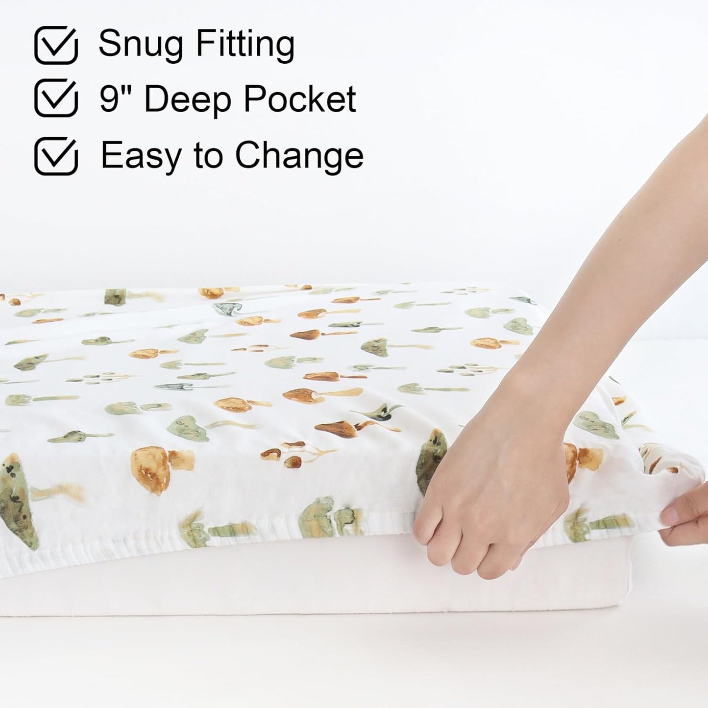LifeTree Crib Sheets for Baby Unisex - Muslin Fitted Crib Sheets Toddler Bed Sheet, 70% Viscose from Bamboo and 30% Cotton, Fits Mini Crib & Pack and Play Playard, Bear, 26in x 38in
