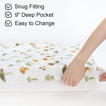 LifeTree Crib Sheets for Baby Unisex - Muslin Fitted Crib Sheets Toddler Bed Sheet, 70% Viscose from Bamboo and 30% Cotton, Fits Mini Crib & Pack and Play Playard, Bear, 26in x 38in