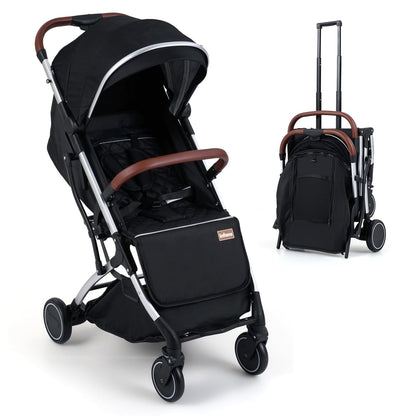 INFANS Travel Stroller, Lightweight Compact Baby Stroller for Airplane with One-Hand Fold, Multi-Position Recline, Canopy, 4 Wheel Suspension, Storage Basket (Grey+Black)
