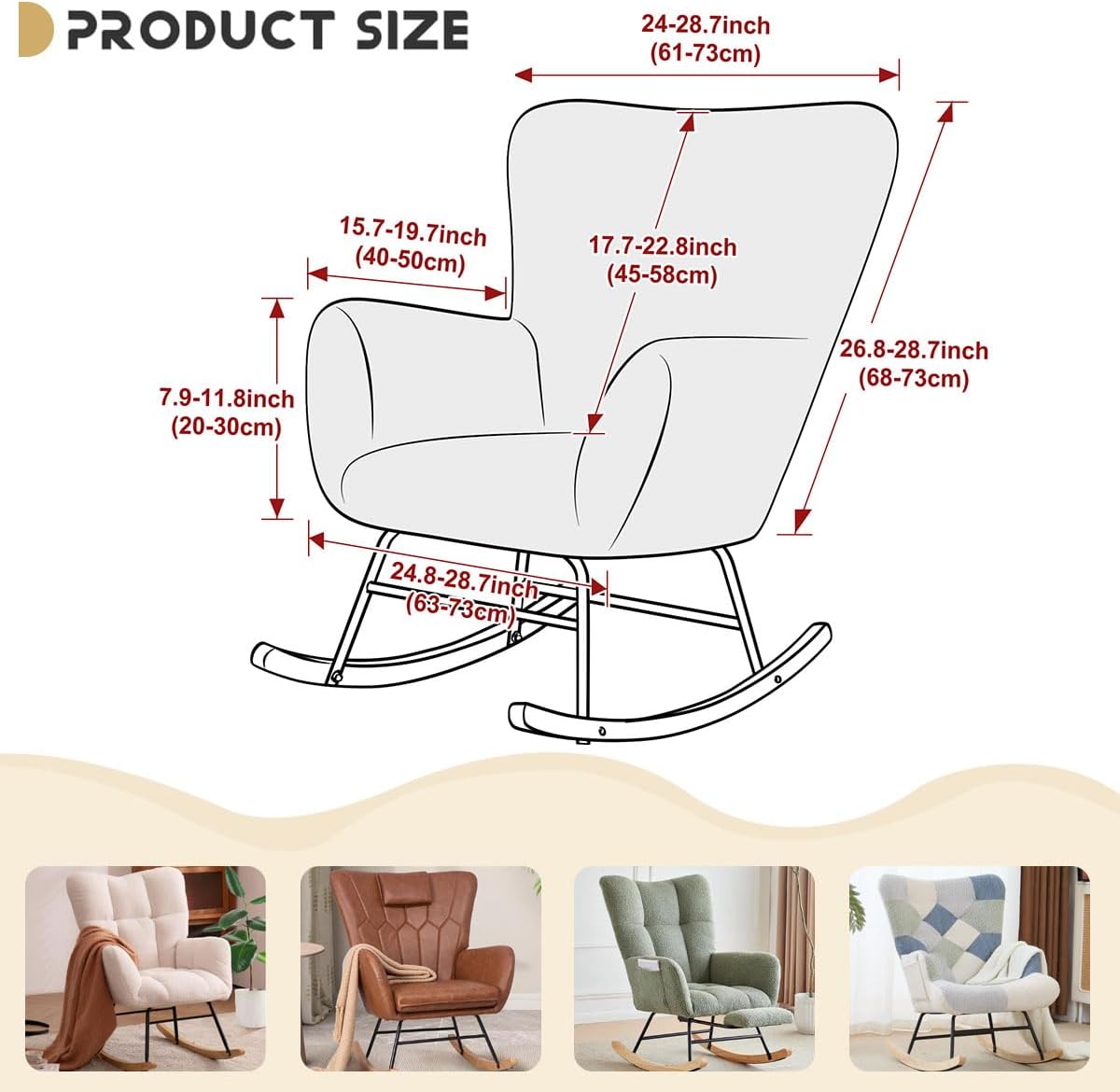 Levoberg Nursery Rocking Chair Cover Velvet Rocker Glider Chairs Cover Slipcovers Stretch Rocking Accent Chair Cover Recliner Armchair Slipcover for Nursery Living Room Bedroom Office Camel