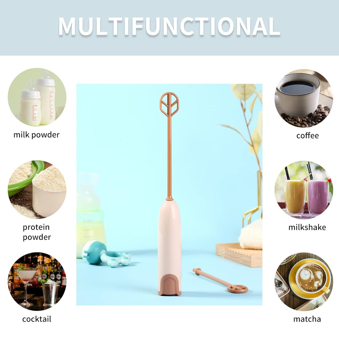 Handheld Electric Baby Formula Mixer,Handheld Drink Mixer (Brown)