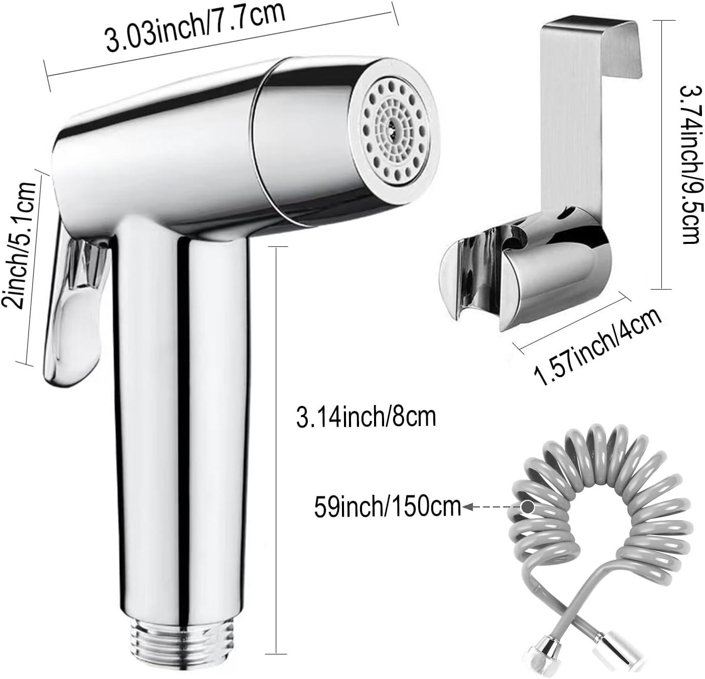 Handheld Bidet Sprayer Toilet Bathroom with Spring Hose Wall BracketSet, Closestool, Squatting Pan, Water Flower, Floor Cleaning Cloth Diaper for Bathroom Hygiene