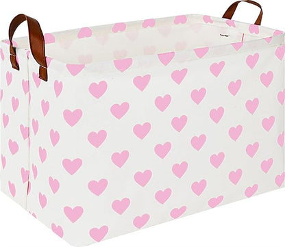 Rectangle Pink Heart Gift Basket,Storage Basket for Girls, Room Decor, Books Shelf Baskets (Pink Heart)