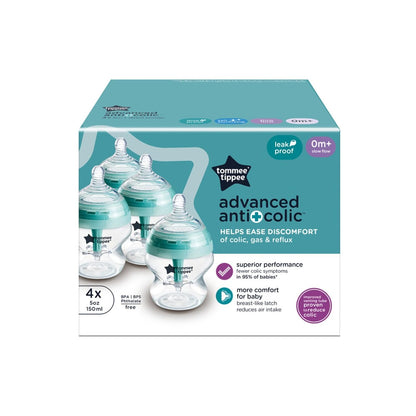 Tommee Tippee Advanced Anti-Colic 12 Piece Set, 5 oz and 9 oz BPA Free Bottles, Newborn 0+ Months, Includes Slow & Medium-Flow Breast-Like Nipples and Bottle Handles and Cleaning Brush