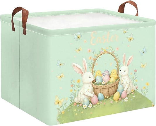 Rectangle Easter Egg Basket,Easter Gift Basket Empty with Handles, Cute Organizer Storage Bin,Books Basket,Room Decor(Green Easter Egg)