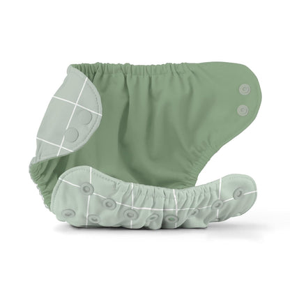 Esembly Cloth Diaper Cover - Reusable Swim Diaper, Waterproof, Breathable - Adjustable Outer Layer Over Absorbent Inner for Blowout Protection - Sea Glass, Size 2 (18-35lbs)