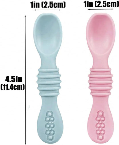 PandaEar 2 Pack Stainless Steel Baby Suction Plates & 2 Pack Spoons, Toddler Utensils Baby Feeding Set, Divided Plates for Baby Led Weaning Supplies, BPA-Free (Blue/Green)