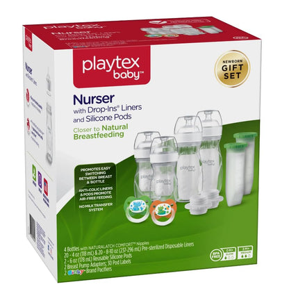 Playtex Baby Anti-Colic Nurser Bottles with Pre-Sterilized Disposable Drop-Ins Liners, 4 Oz Bottles (3 Count), Includes Slow Flow Nipples for Newborn and Breastfeeding Babies, Feeding Essentials