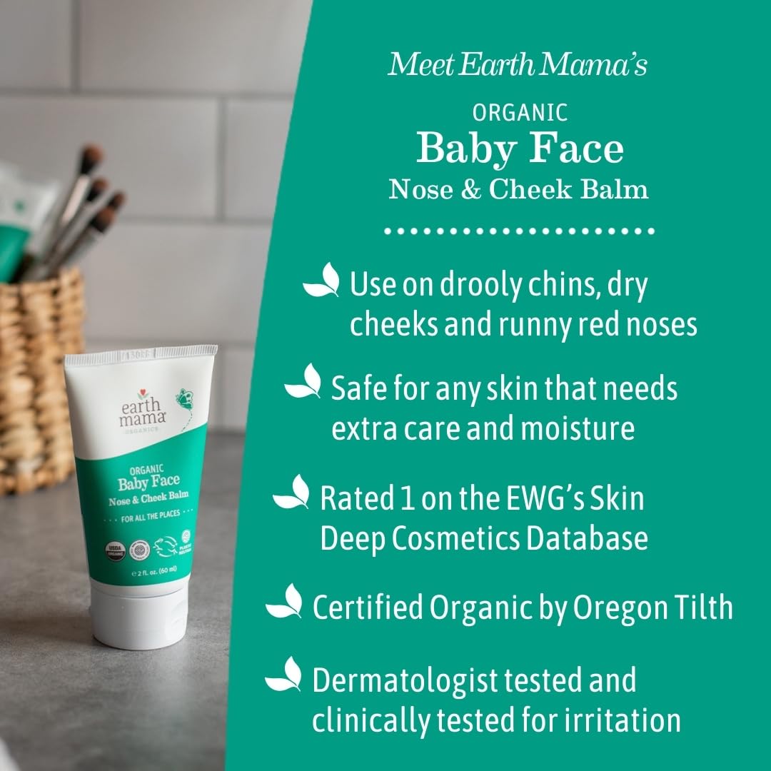 Earth Mama Organic Baby Face Nose & Cheek Balm | Moisturizer with Calendula Oil for Dry Skin Care, Natural Petroleum Jelly Alternative (2-Fluid Ounce, 2-Pack)