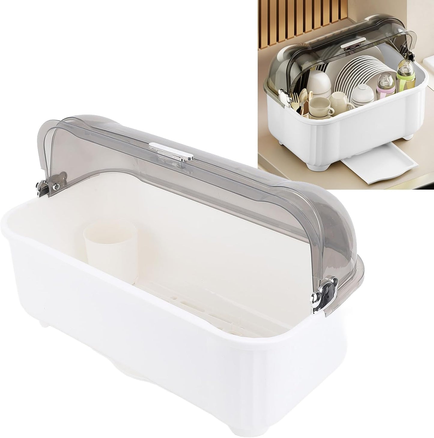 LiebeWH Dish Rack with Cover, Kitchen Counter Space Saving Baby Bottle Drying Rack with Cover Holder Organizer Extra Large White