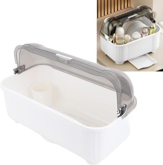 LiebeWH Dish Rack with Cover, Kitchen Counter Space Saving Baby Bottle Drying Rack with Cover Holder Organizer Extra Large White
