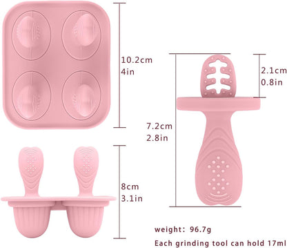Silicone Baby Ice Pop Molds with Easy-Grip Handles, 4-Cavity Frozen Food Feeder Tray for Toddlers, Mini Popsicle Maker for Feeding Stage, Fruit Puree & Breast Milk Snacks(Olive Green)