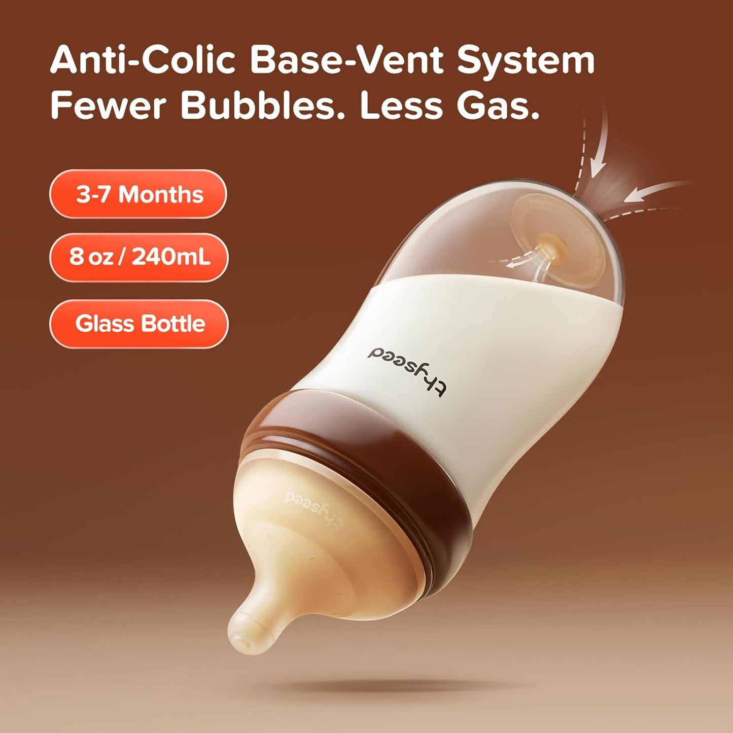Thyseed Anti-Colic Glass Baby Bottle for Breastfed Infants, Natural Feeding, Breast-Like Newborn Extra Slow Flow Nipple (0m+), 5 oz, 2 Pack