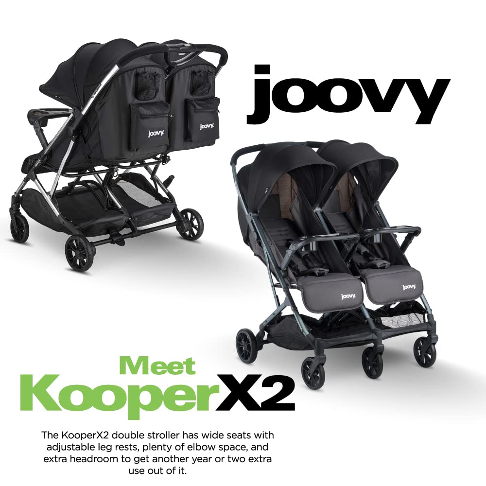 Joovy Kooper X2 Double Stroller, Lightweight Travel Stroller, Compact Fold with Tray, Black