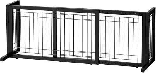 Bonnlo Free Standing Dog Gate, 37" - 68" Wide Pet Gate for Fireplace Stairs Doorways, Wooden Adjustable Pet Fence Indoor, Christmas Tree Gate (Black)