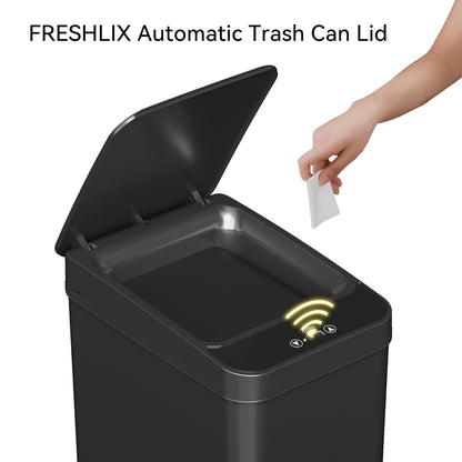 FRESHLIX Bathroom Garbage Can with Lid, 2.6 Gallon Diaper Trash Can, Automatic Trash Cans Touchless, Slim Waterproof Smart Commercial Trash Can for Bedroom, Bathroom, Office, Living Room, Toilet, RV