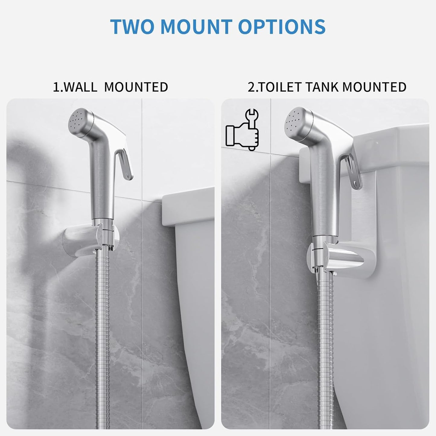 Handheld Bidet Sprayer for Toilet, Bidet Sprayer Kit with Stainless Steel Hose for Feminine Wash, Adjustable Water Pressure Handheld Sprayer for Cloth Diaper Wash (Chrome Silver)