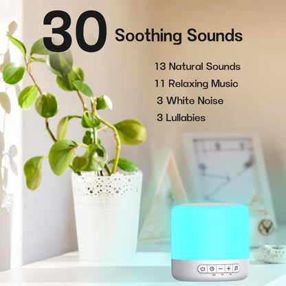 Easysleep White Noise Sound Machine with 30 Soothing Sounds 12 Night Light 32 Volume 3 Timers Portable Sleep Sound Machine for Office Travel Noise Canceling Lullaby & Rain Sound for Baby, Adults