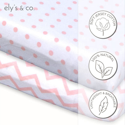 Ely's & Co. Pack N Play Fitted Playard Sheets - Breathable 100% Jersey Knit Cotton - Unisex Mini Crib Mattress Cover - Grey Sage Diamond - 2 Pack Set