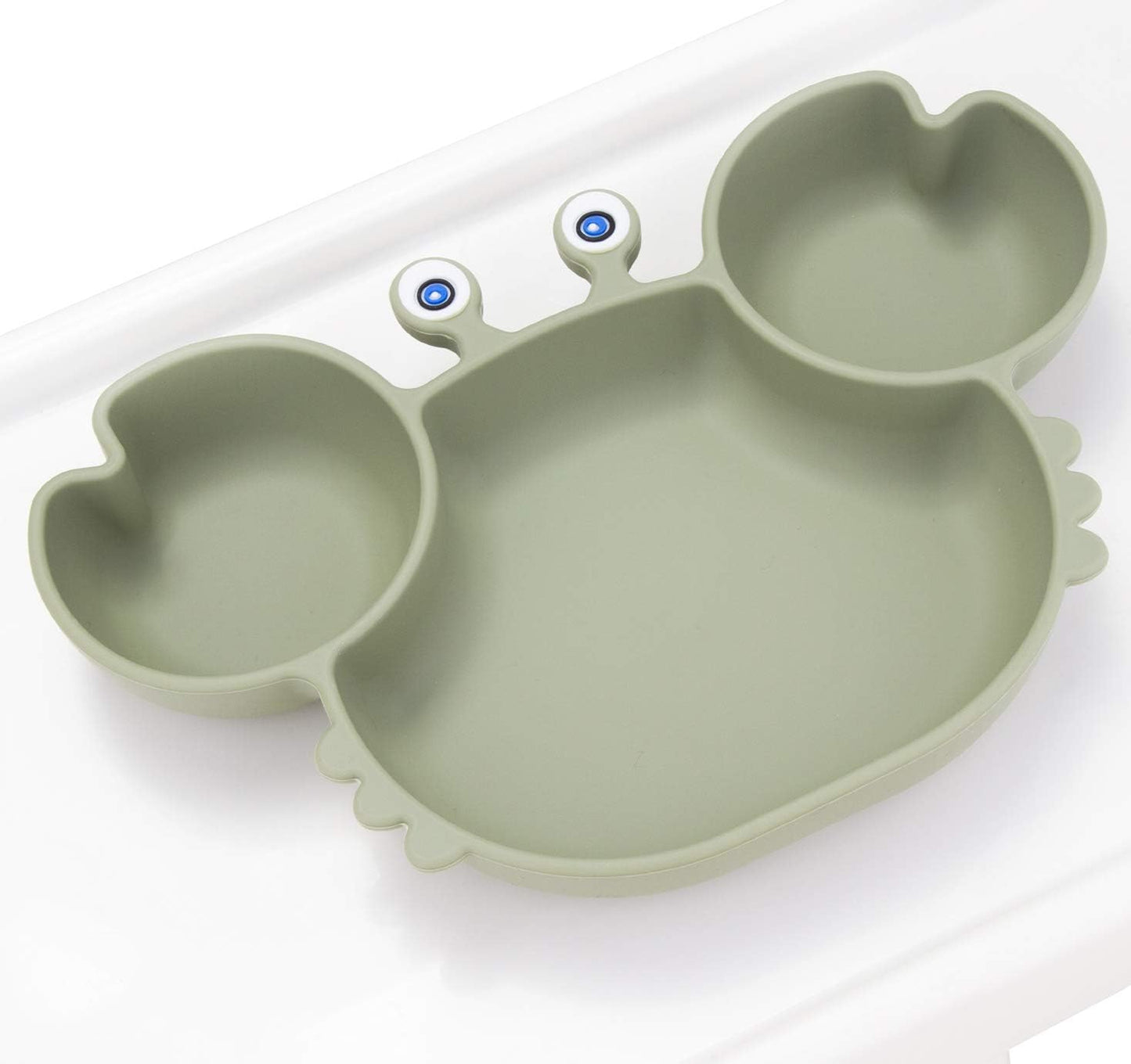 Silicone Suction Plate for Toddlers with Fork Spoon Set - Self Feeding Training Divided Plate Dish and Bowl for Baby and Toddler, Fits for Most Highchairs Trays (Green)