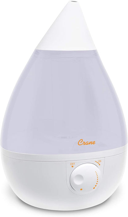 Crane Ultrasonic Cool Mist Humidifier for Bedroom, Baby Nursery, Kids Room, Plants, or Office, Large 1 Gallon Tank, Filter Optional, Clear and White