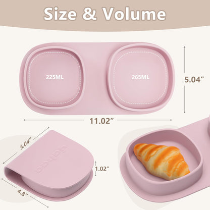 Baby Plates with Suction with Forks and Spoons, Foldable Silicone Toddler Plates, Baby Travel Essential, Microwave & Dishwasher Safe, Purple