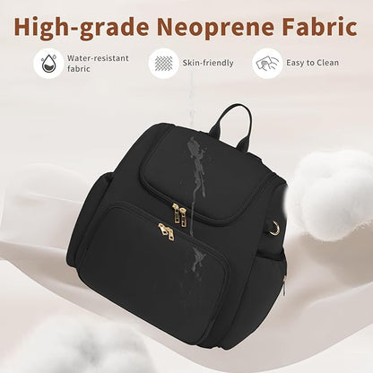 CEI-CEI Neoprene Diaper Bag Backpack Stylish Baby Maternity Bags Travel Tote for Mom with Insulated Pockets, Changing Pad, Stowable Shoulder Strap