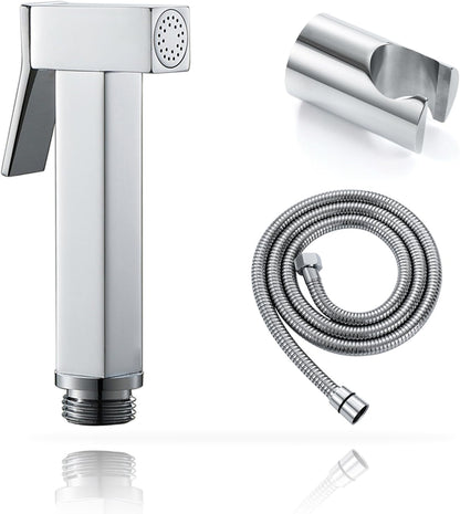 Handheld Bidet Sprayer for Toilet, Cloth Diaper Sprayer with Wall Mounts (ABS) and Hand Held Bidet Bathroom Hose (Stainless Steel), Jet Spray for Toilet, Muslim Shower, Easy to Install (Chrome)
