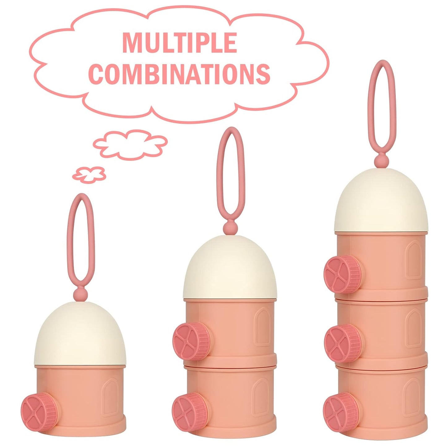 Accmor Formula Dispenser On The Go, 4 Layers Stackable Formula Container to Go, Non-Spill Portable Milk Powder Baby & Kids Snack Container, Pink