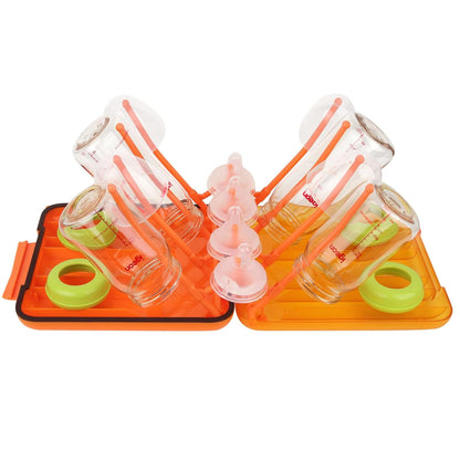 Rrwin Bottle Brush Cleaner Kit with Baby Bottle Drying Rack, Exendable Silicone Bottle Brush, Nipple Brush, Straw Brush, Soap Dispenser & Storage Box. Compact Size for Babies and Moms,Green