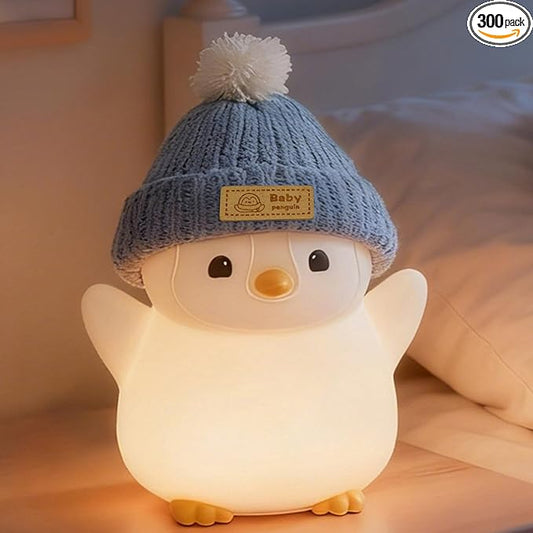 FAMIDUO Penguin Night Light for Kids, Adorable Penguin Lamp with Hat, Food Grade Silicone Nursery Nightlight, Rechargeable/Dimmable/Timer,LED Squishy Novelty Animal Bedside Lamp,Funny Gifts for Boys