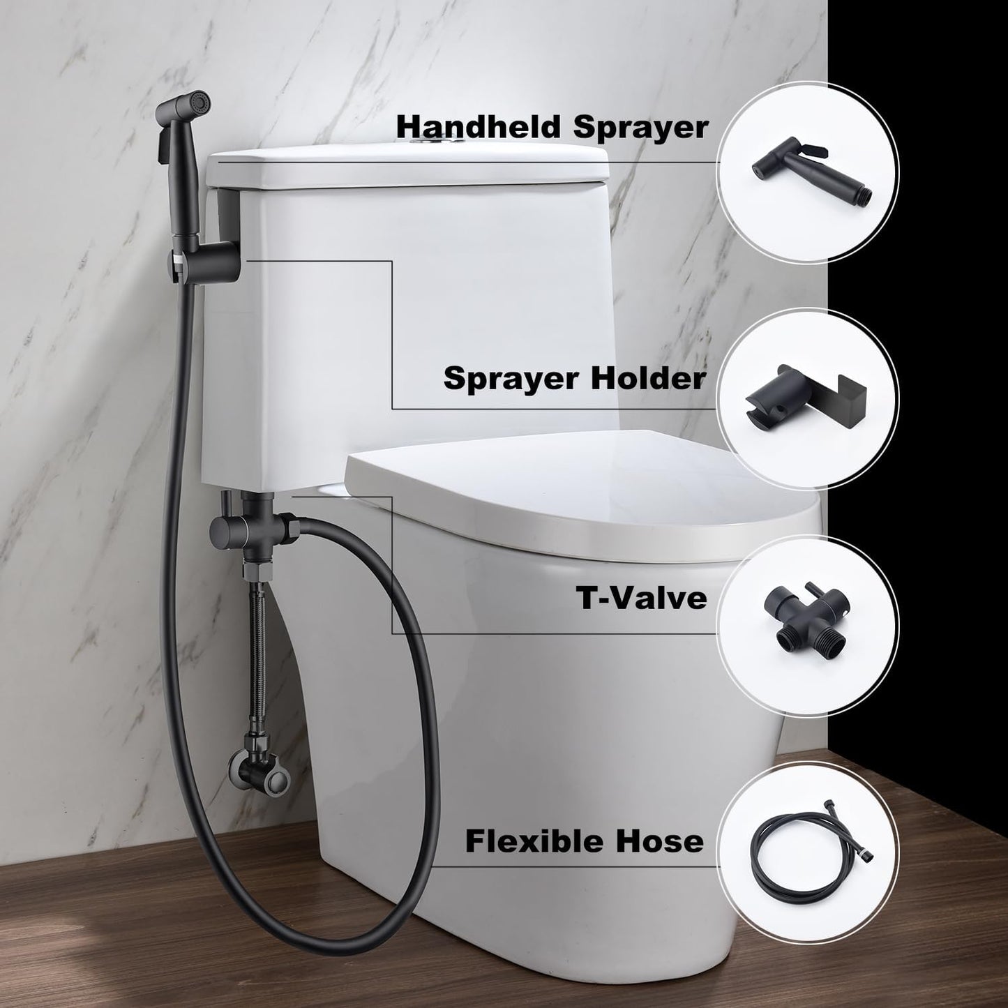 Handheld Bidet Sprayer for Toilet, Cloth Diaper Sprayer with Stainless Steel Hose, Holder, and T-Valve (Silver)