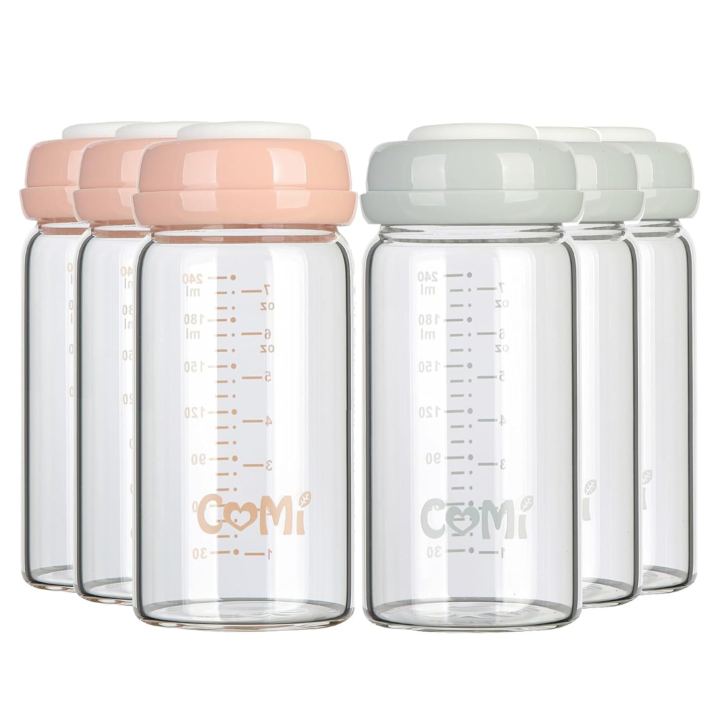 COMI Wide Neck Glass Breastmilk Collection n Storage Bottle, 4 Packs,10oz with Screw Ring Sealing Disk,Re-markable Sealing Disc,BPA Free,Fits Breast Pumps&Nipples(4 Green Lids)