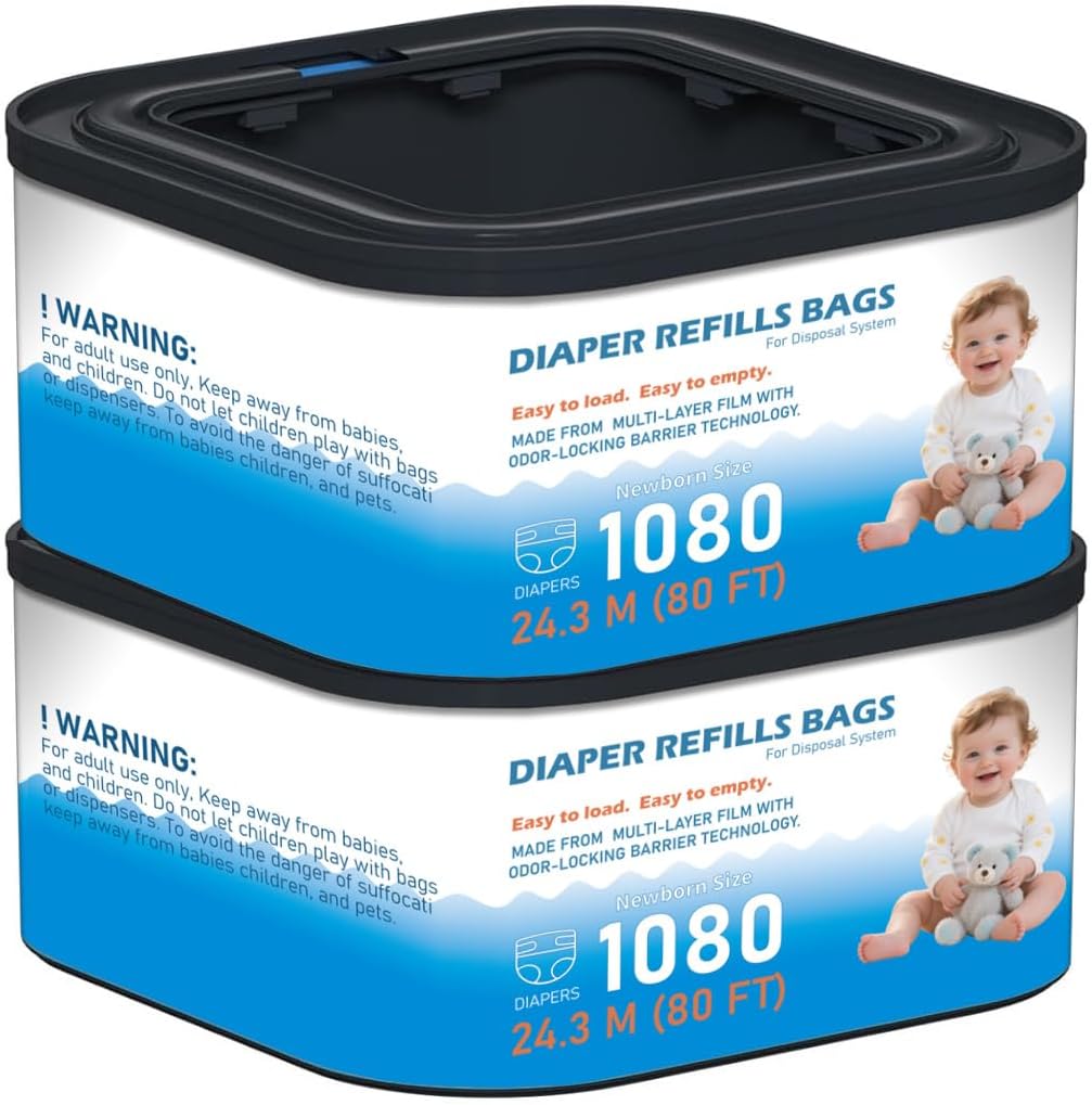 Standard Square Refills Disposal Bags Refill Compatible with Diaper Genie Compact, Select (Not Fit Classic Version Pails), Hold Up to 165 Newborn-Sized Diapers Per Refill, 6 Packs