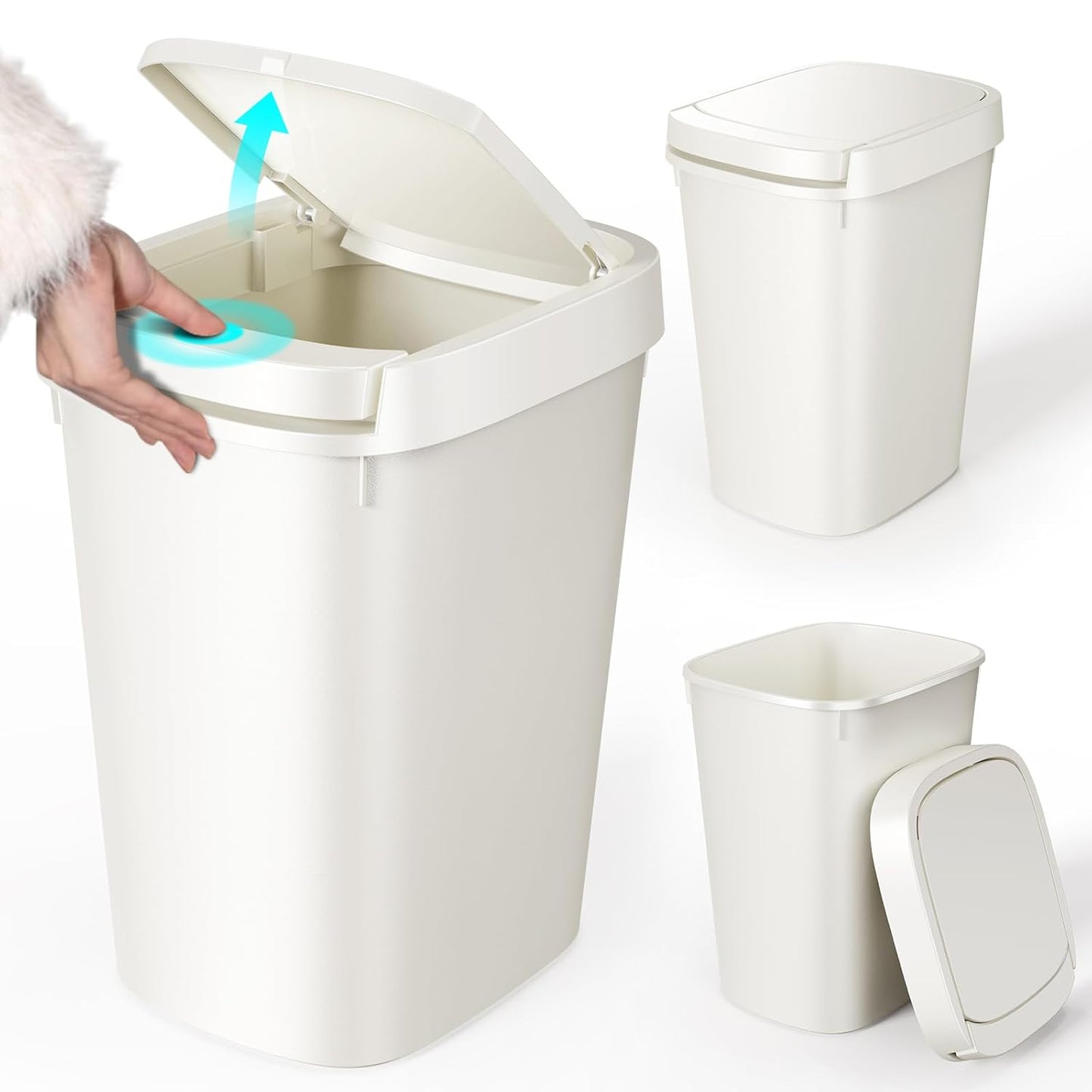 CEROELDA 3 Pack Bathroom Trash Can with Lid, 10L/2.6 Gal Small Garbage Can with Press Top Lid, Slim Plastic Waste Basket for Toilet, Office, Bedroom (Muti 1)