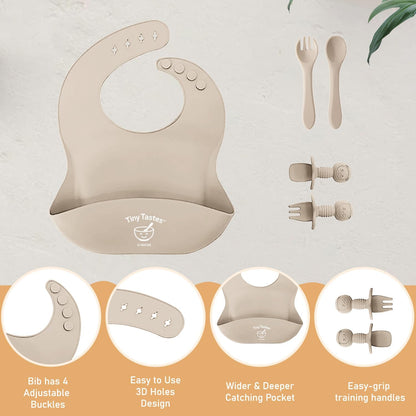 10-Piece Silicone Baby Feeding Set – BPA-Free, Spill-Proof Suction Plate, Bowl, Bib, Snack Cup & Utensils | Dishwasher Safe, Baby Gift Ready (Blue)