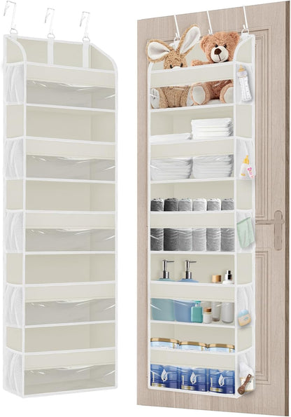 TAHAVICE 1 Pack Over The Door Organizer Storage, Hanging Organizer Closet with 5 Large Pockets 10 Mesh Pockets, 44 lbs Weight Capacity, Behind Door Storage for Nursery Bedroom Bathroom (Dark Grey)