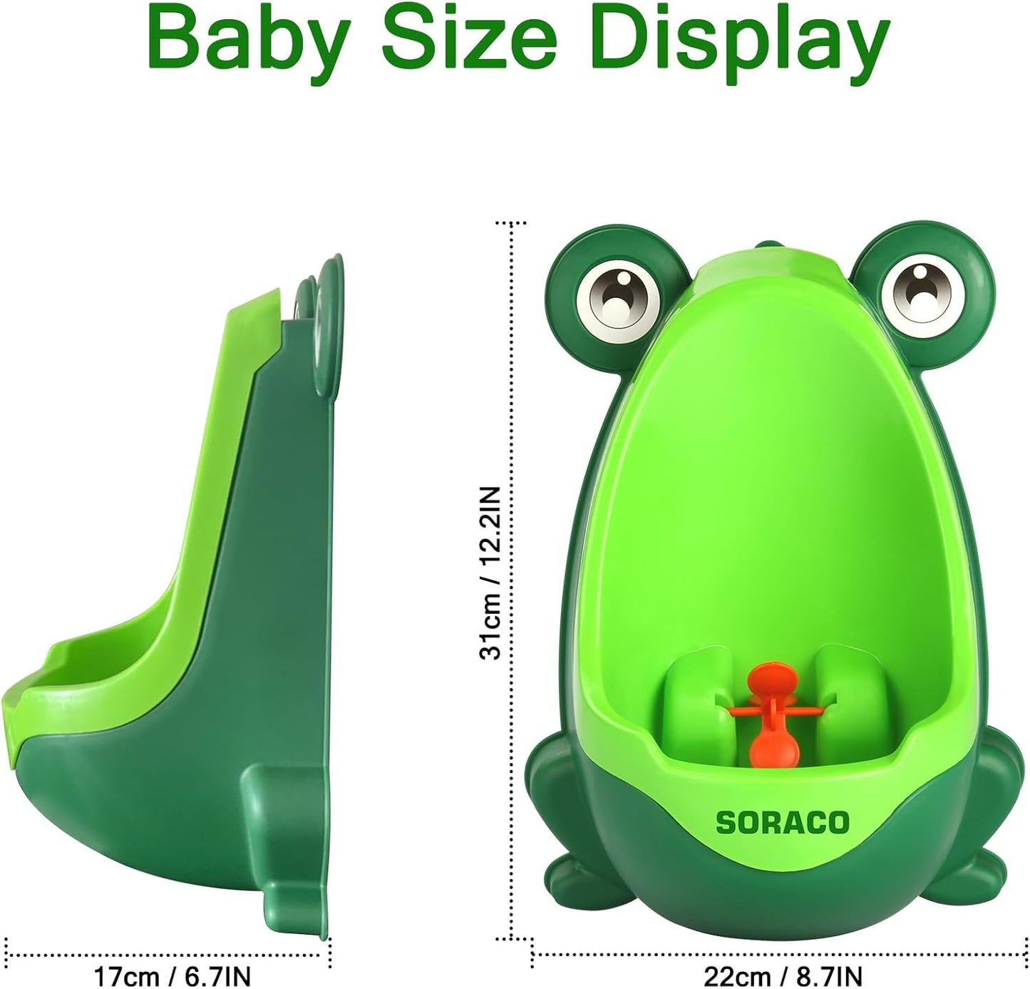 Soraco Cute Frog Potty Training Urinal for Boys with Funny Aiming Target, Toddler Urinals for Potty Training (Green)