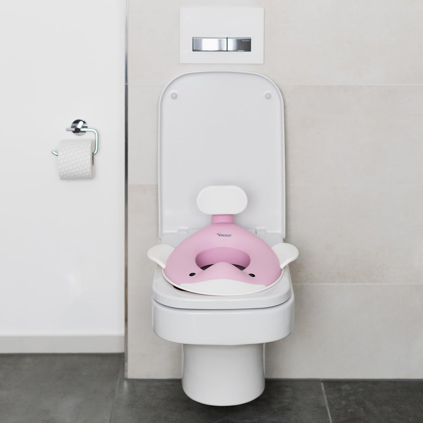 Kindsgut Whale Potty Training Seat for Toddlers – Kids Toilet Seat with Backrest, Non-Slip, Fits Round & Oval Toilet Seats, Designed in Germany, Peach