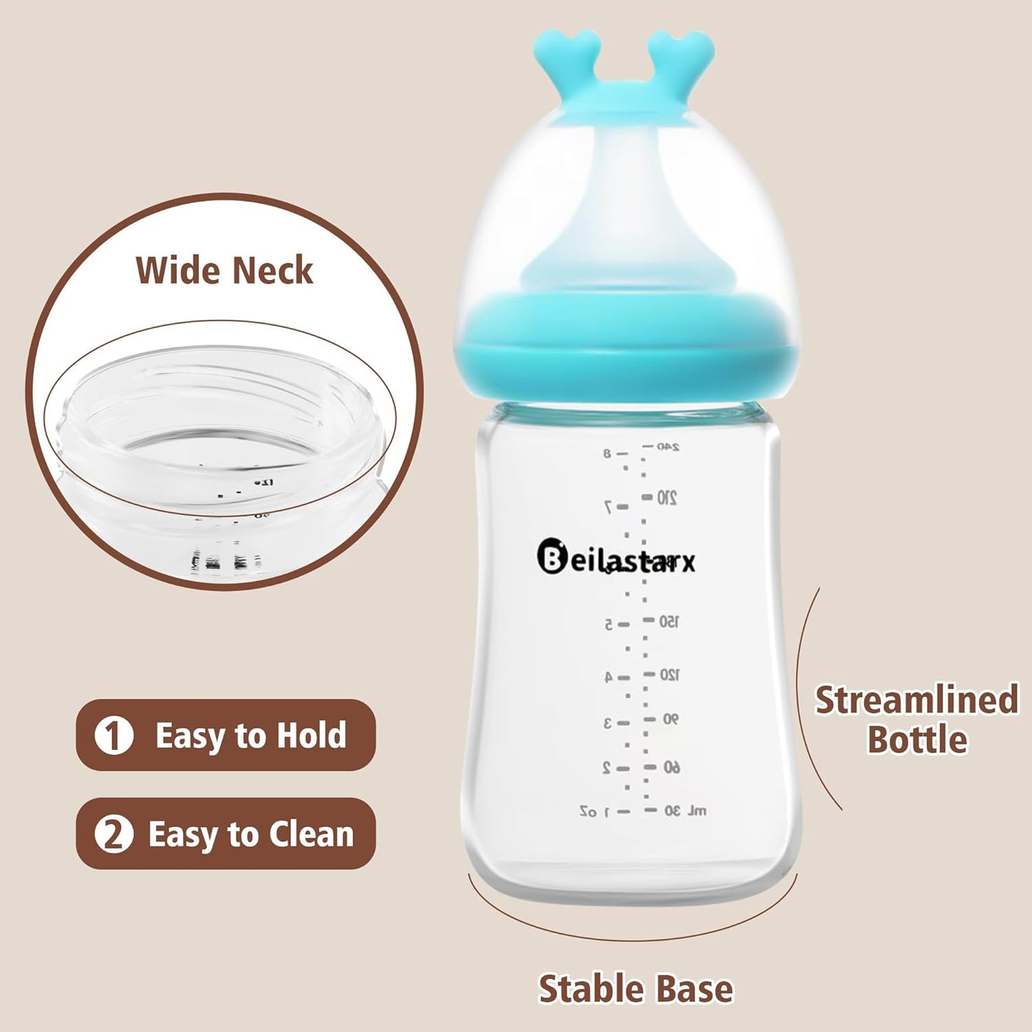 Glass Baby Bottles with Natural Response Nipple Size SS - Anti Colic Baby Bottles Wide Neck Slow Flow Baby Bottle (Multicolor, 4oz (Pack of 2))