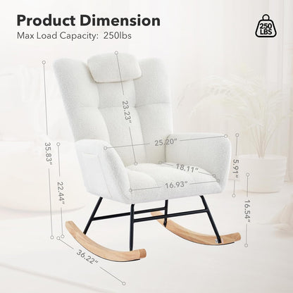 Garvee Teddy Fleece Nursery Rocking Chair,Upholstered Baby Glider Rocker with Soft Seat and High Backrest,Modern 300 Lbs Weight Capacity Accent Recliner for Living Room, Bedroom