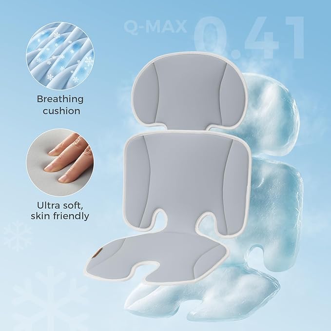 Momcozy Breathable Stroller Seat Liner | Universal Adjustable Soft Pad | Soft & Dry Comfort | Detachable 2-Piece Feel Cooling-Touch Cushion | Fits Strollers, High Chair, Bassinet, Swing