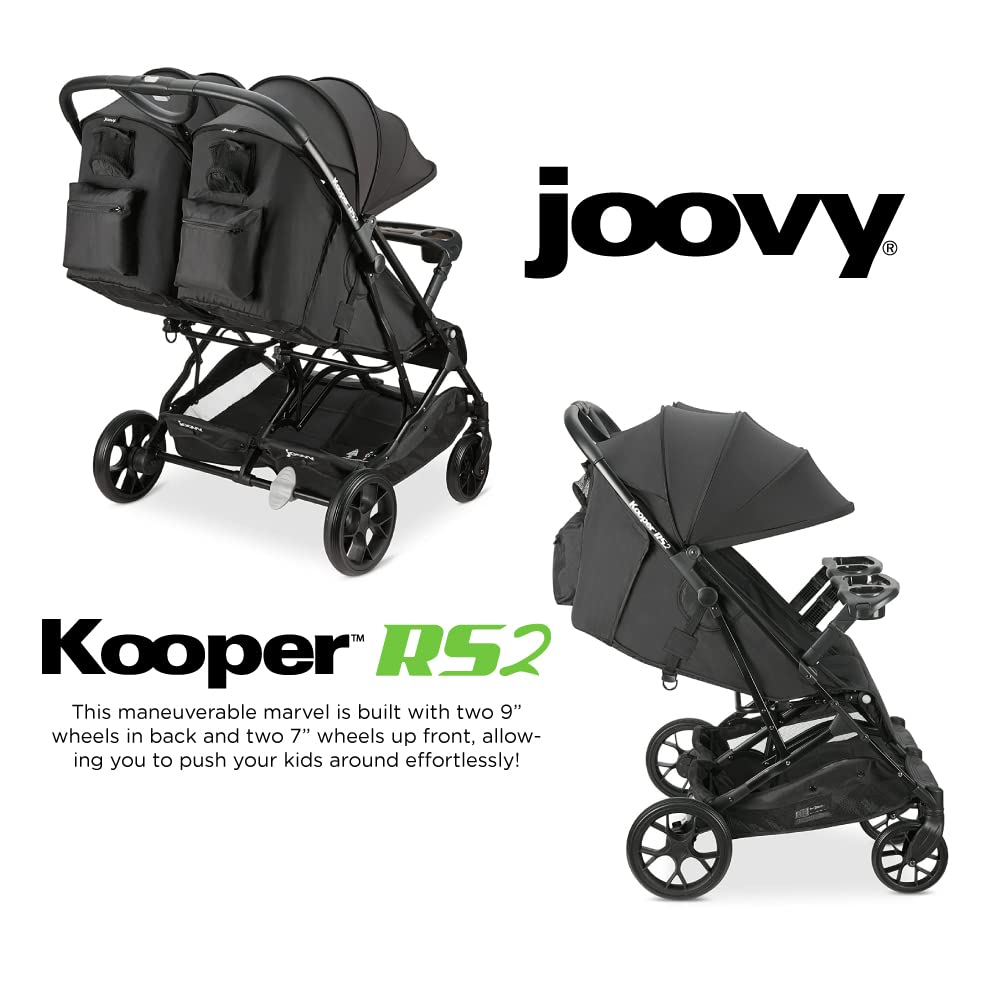Joovy Kooper X2 Double Stroller, Lightweight Travel Stroller, Compact Fold with Tray, Black