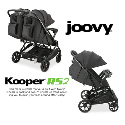 Joovy Kooper X2 Double Stroller, Lightweight Travel Stroller, Compact Fold with Tray, Black