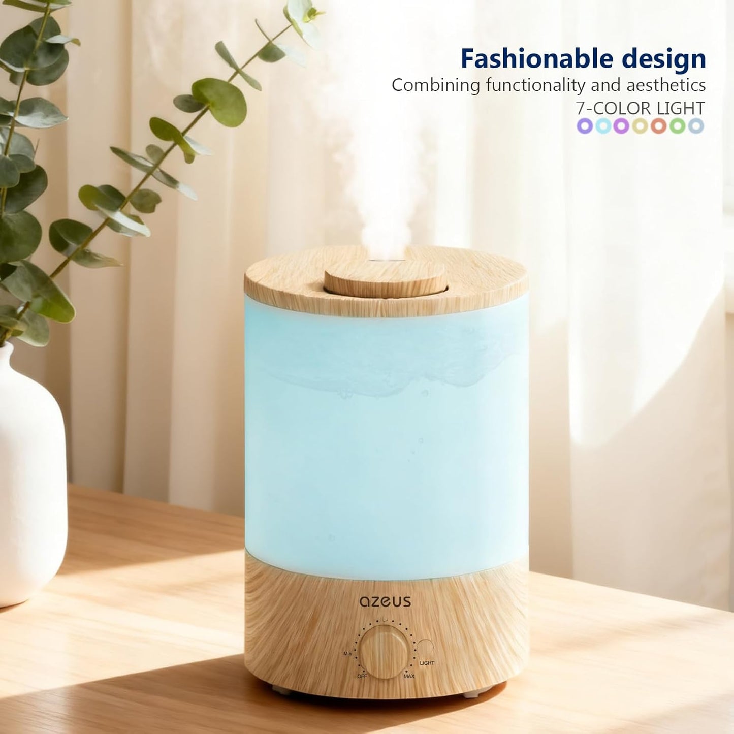 AZEUS 3.5L Ultrasonic Humidifier with 7-Colour Night Light, Aroma Diffuser Compatible Cool Mist Humidifier, Quiet & Adjustable for Bedroom, Nursery, Office