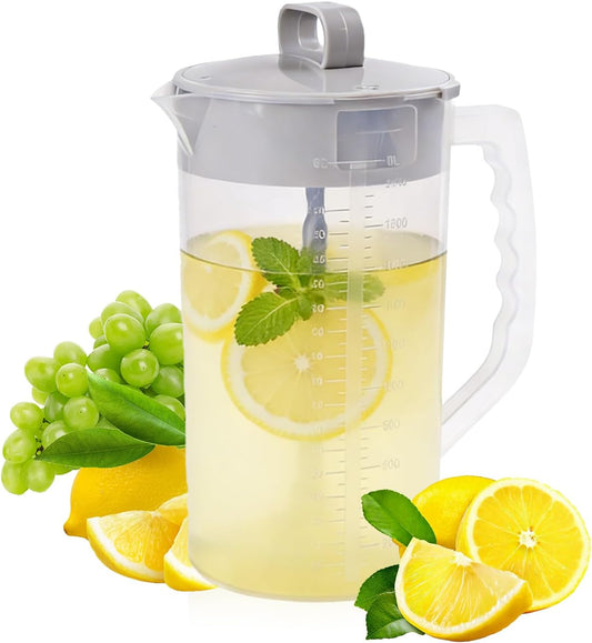 2QT/64oz Vortex Mixing Pitcher with Detachable Plunger & Leak-Proof Lid – BPA-Free, Dishwasher-Safe Pitcher for Juice, Shakes, Formula & More (1 Pack)