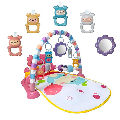 Cuterabit Baby Gym Play Mat, Musical Activity Center for Baby, Kick and Play Piano Gym, Tummy Time Play Mat for Newborn Babies Infants Boys Girls 0-3-6-9-12 Months (Pink)