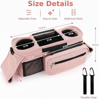 Stroller Organizer with Insulated Cup Holders - Universal Blue Baby Stroller Bag Caddy with Detachable Phone Pocket, Diaper Storage, Adjustable Straps for Uppababy, Doona, Baby Jogger, Britax