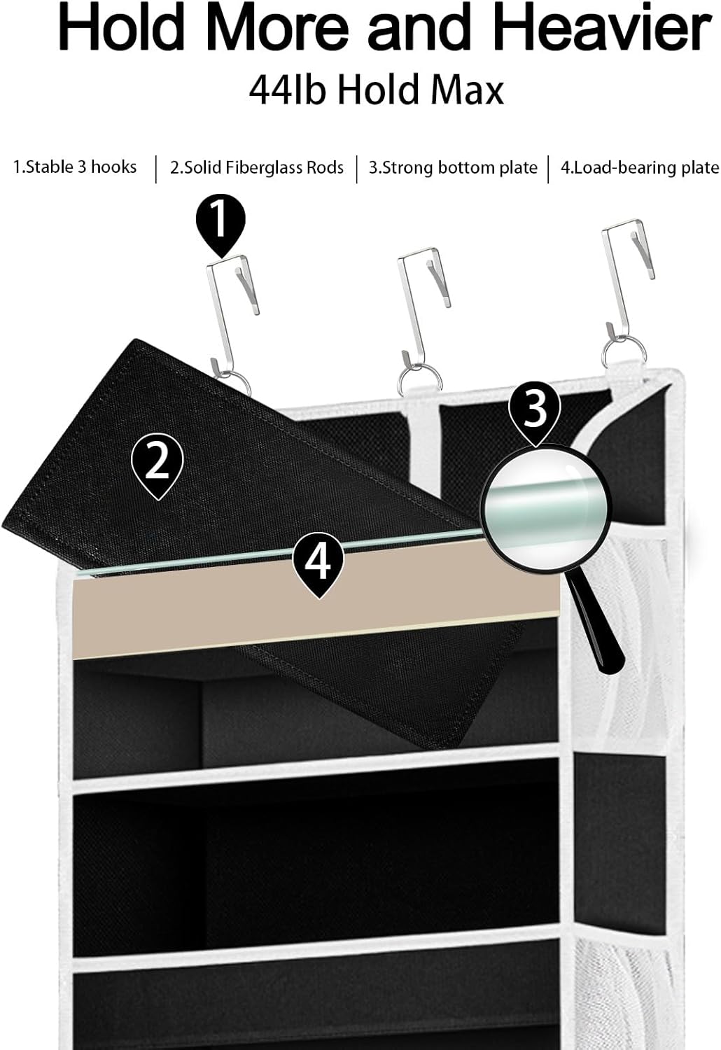 TAHAVICE 1 Pack Over The Door Organizer Storage, Hanging Organizer Closet with 5 Large Pockets 10 Mesh Pockets, 44 lbs Weight Capacity, Behind Door Storage for Nursery Bedroom Bathroom (Dark Grey)