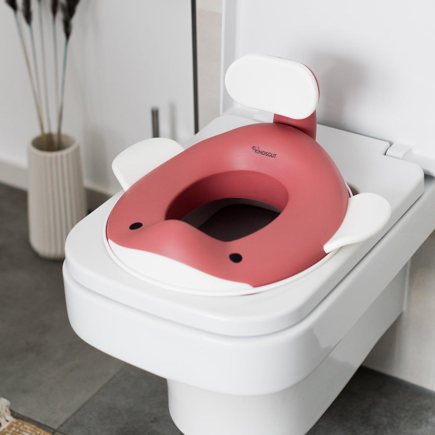 Kindsgut Whale Potty Training Seat for Toddlers – Kids Toilet Seat with Backrest, Non-Slip, Fits Round & Oval Toilet Seats, Designed in Germany, Peach